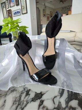 Marc Fisher Black Patent Stiletto Sandals with Black Ankle Cuff